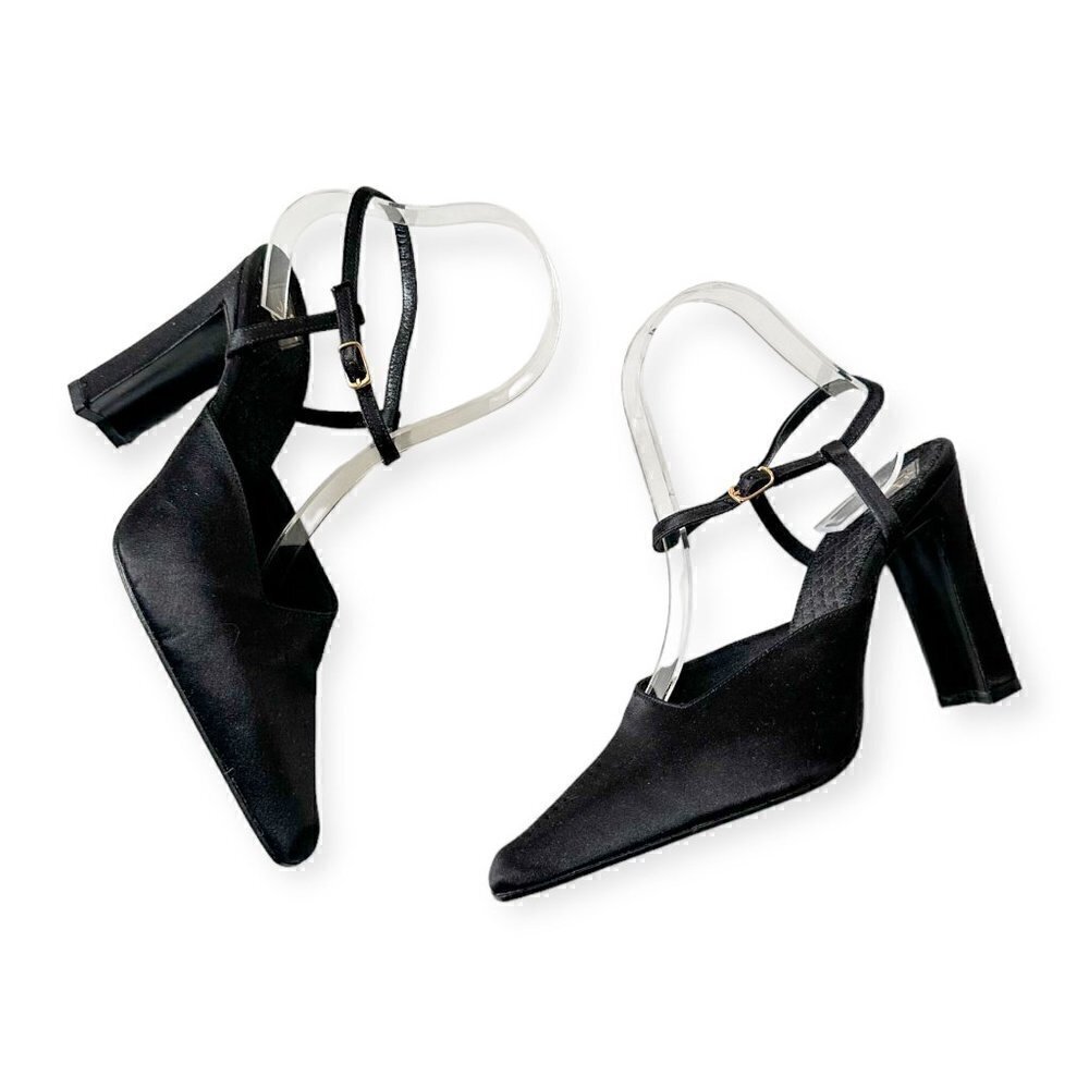 Never worn Vintage Michel Perry Black Satin Evening Pumps ‎ Size 38 EU - Picture 5 of 13